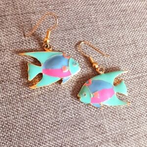 80s Pastel Enamel Fish Earrings - Pre-loved (1.5")